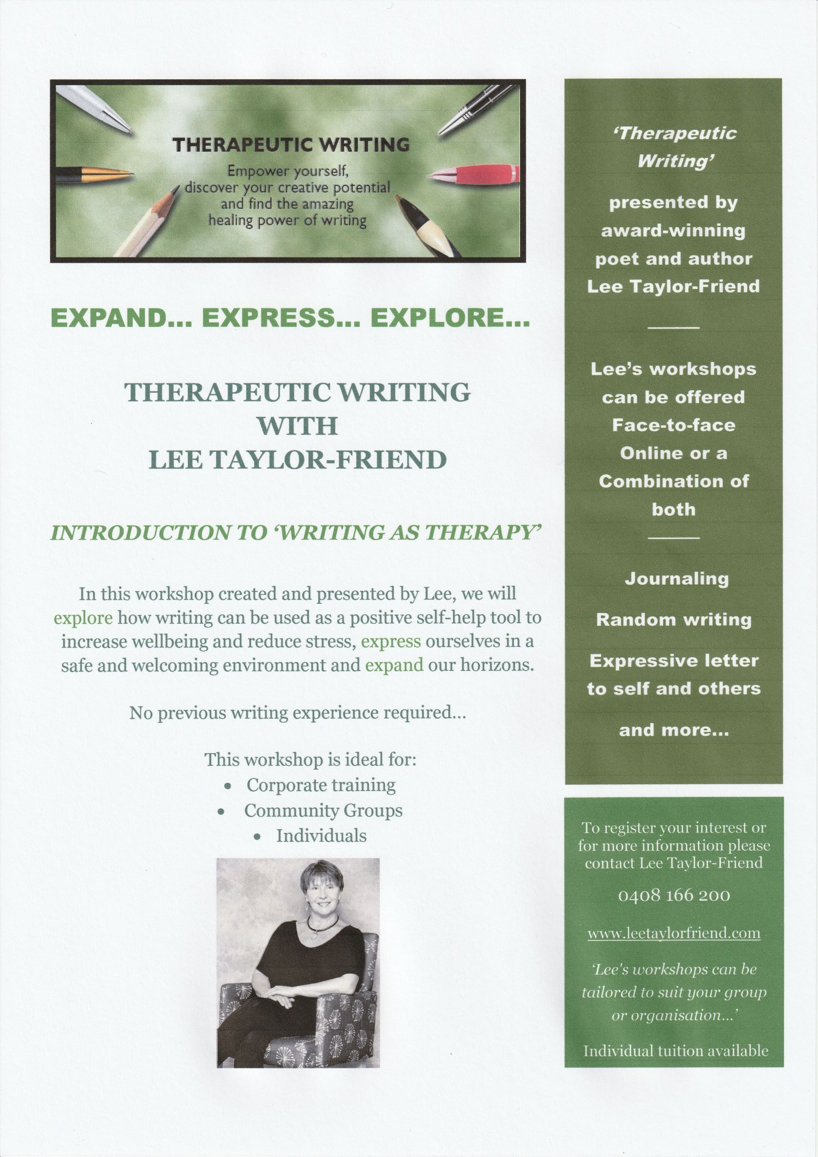 THERAPEUTIC WRITING WITH LEE TAYLOR FRIEND FLYER JPEG